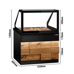 Warm buffet TORONTO - 1250mm - houten front - voor 3x GN 1/1 - zwart granieten werkblad