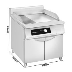 Inductie bakplaat - met digitaal display - 10,0 kW - Glad/geribbeld - Bakoppervlak: 800x700mm - met onderkast (2 deuren)