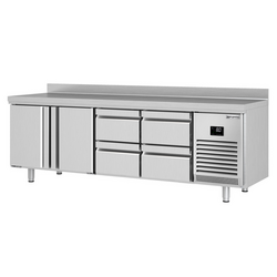 Koelwerkbank Premium PLUS - 2452x600mm - met 2 deuren & 4 laden & met achterwand