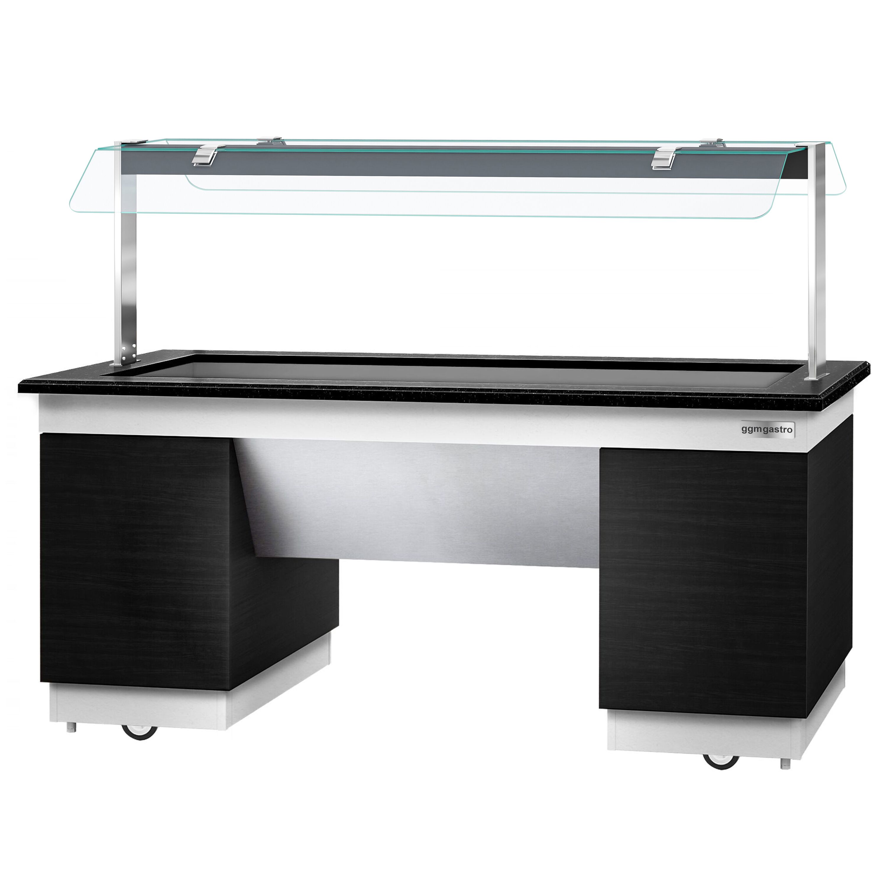 Buffet chaud DUBLIN - 2000mm - avec bain-marie - sur roulettes - pour 5x GN 1/1 - Noir