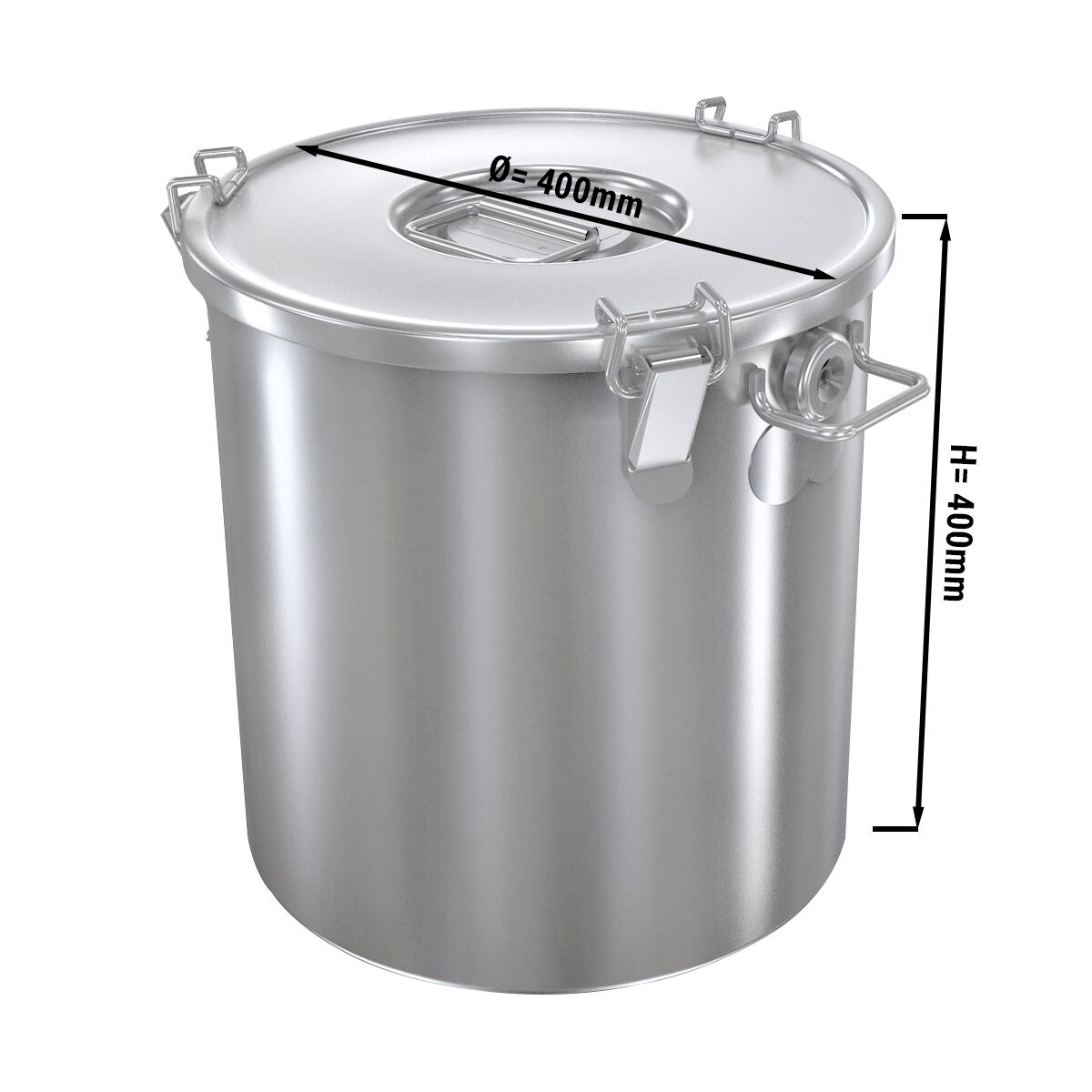 Bac alimentaire avec couvercle - inox - Ø 400 mm - 50 litres