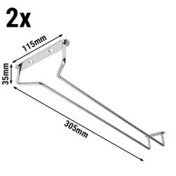 (2 kpl) Lasihylly ripustukseen - Bar Professional - ruostumaton teräs - 305x115x35 mm - yläasennus; sopii laseille, jalan enintään Ø 11 cm
