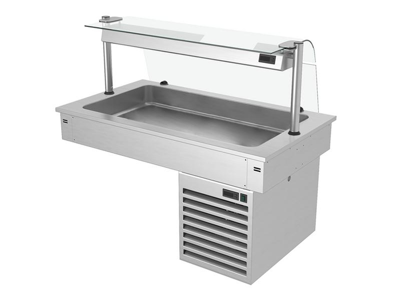 Drop-in koelbak - 1000mm - +2 tot +8°C - 3x GN 1/1 - 190W - met glazen hoestscherm