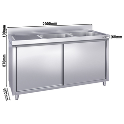 Spülschrank PREMIUM - 2000x600mm - mit 2 Becken rechts