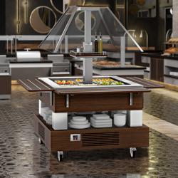 Refrigerated Salad Bar – 4x GN 1/1 - Slanted Glass Sneeze Guard - Brown - 1700 mm - Mobile