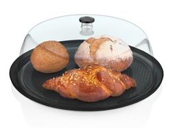 Cubierta - Policarbonato - 390x390mm - Altura: 150mm - redonda - incl. bandeja de polipropileno - con apilable, con pomo, apta para lavavajillas, apta para microondas