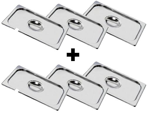 (6 stuks) Rvs GN-deksel GN 1/3 - met lepeluitsparing - 325x176x7mm - Hoogte: 7mm