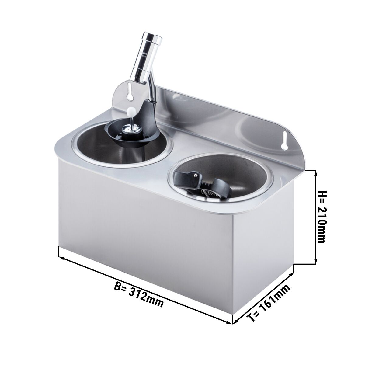 Lave-portionneur 312x161x210mm WATERSTOP - avec arrêt automatique de l’eau (WATERSTOP) - avec régulateur de débit intégré - avec clapet anti-retour (intégré) - incl. assiette-tamis