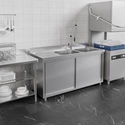 Dřezová skříňka ECO - nerezová ocel - 2000x600 mm - posuvné dveře - s odkapávací plochou vlevo - s 1 dřezem vpravo