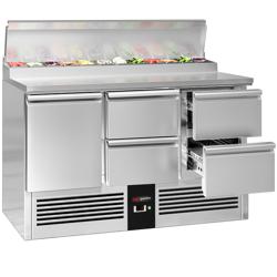 Saladetti PREMIUM - 1368x700 mm - 1 ovi & 4 vetolaatikkoa - varten 8x GN 1/6 astiaa