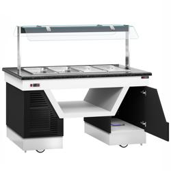Buffet chaud BELFAST - 1600mm - avec bain-marie - sur roulettes - pour 4x GN 1/1 - Noir