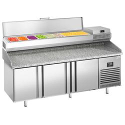 Pizzakylbänk PREMIUM PLUS - 1980x700 mm - granitskiva - med 3 dörrar - inkl. kylränna - 9x GN 1/4