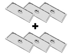 (6 pièces) Couvercles GN en acier inoxydable 1/1 - avec découpe pour cuillère        