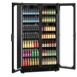Vetrina frigo per bibite PREMIUM - 1200mm - 1230l - display digitale - porta in vetro senza cornice - con 2 porte in vetro & illuminazione LED - Nero