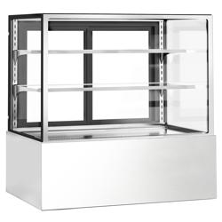 Gebaksvitrine - 470 liter - 1200mm - Dubbele beglazing - hoekig - met 2 glazen planken - schuifdeuren achter - voor gebak