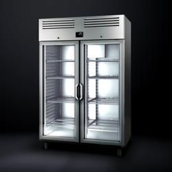Armoire réfrigérée vitrée positive Inox AISI 304 PREMIUM PLUS - GN 1/1 - 1240 L - avec 2 portes vitrées & 8 grilles GN 2/1