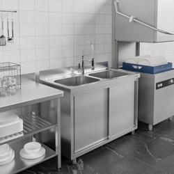 Spoelkast PREMIUM - RVS - 1600x600mm - met 2 spoelbakken midden