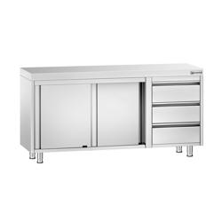 Edelstahl Arbeitsschrank PREMIUM - 1600x700mm - mit 3 Schubladen rechts ohne Aufkantung
