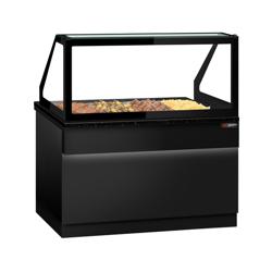 Vitrine chauffante TORONTO – 1500 mm – façade noire – pour 4 × GN 1/1 – plan de travail en granit noir