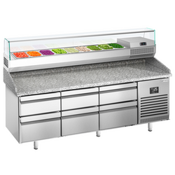 Pizza Hazırlık Tezgahı Premium PLUS - 1980x700mm -6 Çekmeceli - Soğutmalı vitrin dahil- 9x GN 1/4