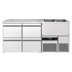Refrigerated Beer Counter 4 Drawers, 2 Right Sinks PREMIUM – 1950×700×960 mm - Stainless Steel - R290