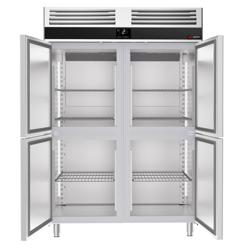 Koelkast RVS PREMIUM - GN 1/1 - GN 2/1 - 1400mm - 1400liter - tot -2°C tot +8°C - met 4 halve deuren - geforceerde koeling, LED‑verlichting & automatische ontdooiing