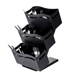 Cutlery Pot Holder - Stainless steel - with 3x 3 shelves - Black