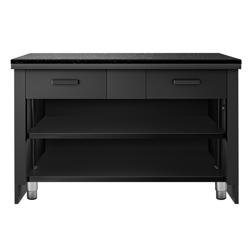 كاونتر كاشير ستانلس ستيل TORONTO - مع إضاءة LED خارجية - 1500x880 mm - واجهة خشبية - سطح عمل من الجرانيت الأسود - أسود مطفي