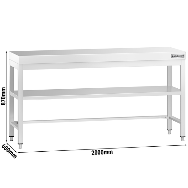 میز کار استیل پریمیوم - 2000*600 میلیمتر - همراه طبقه زیری - دیواره دار