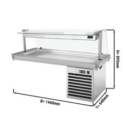 تجاري حوض طعام بارد مُسقَّط في السطح - 1460 mm - من +2 إلى +8 °C - 4x GN 1/1 - 450 W - مع حاجز زجاجي للعطس | لوح تبريد - GN 1/1 - ستانلس ستيل