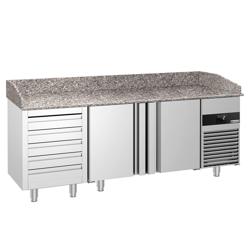 Table réfrigérée pour pizza PREMIUM - 2100 x 800 mm - avec 2 portes & 5 tiroirs