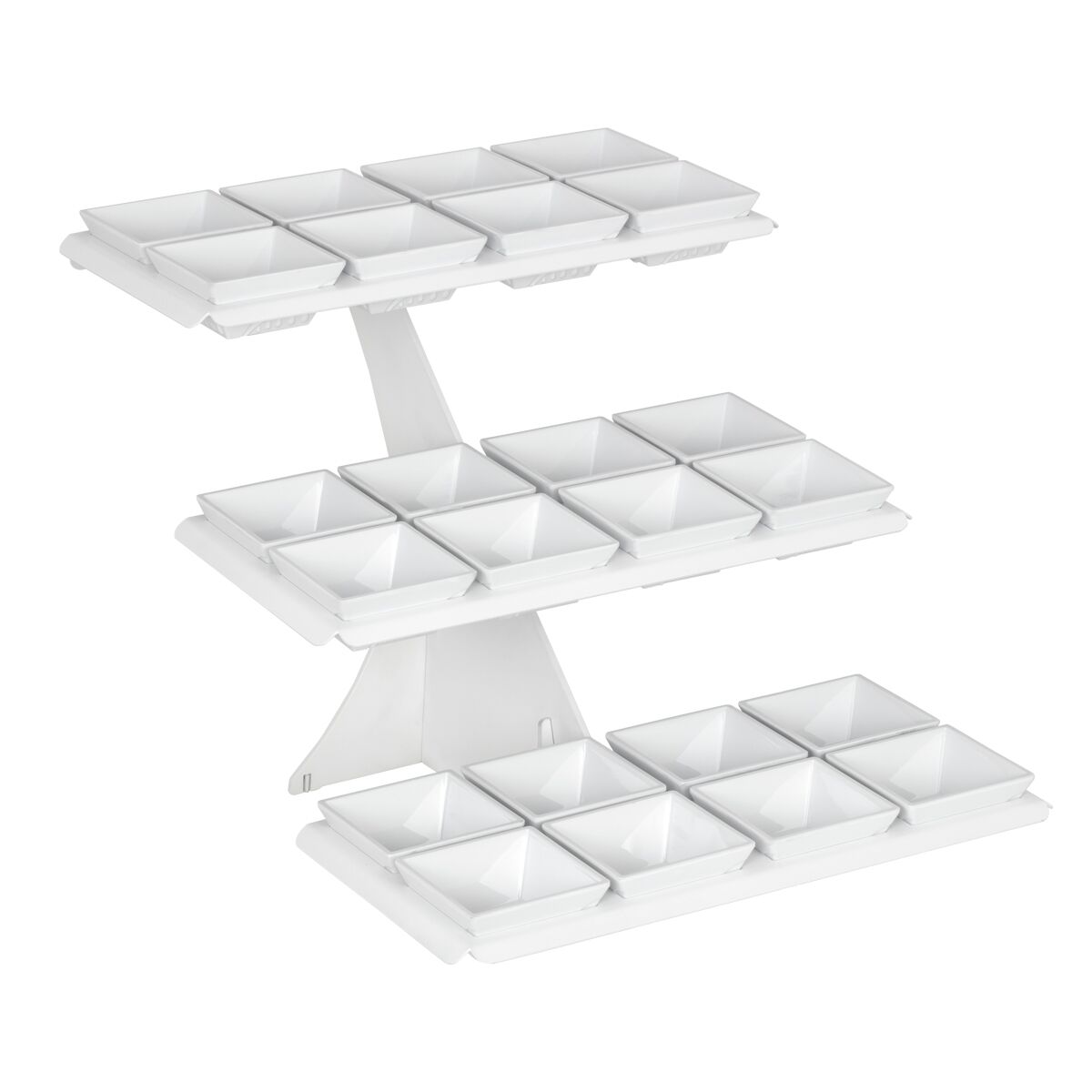 Présentoir buffet / étagère - blanc - incl. 24 bols en mélamine - rectangulaires