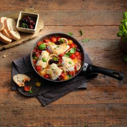 BALLARINI | Bologna Granitium Non-Stick Braising Pan + Glass Lid – Ø 28 cm - Induction - Bimetal Base - Thermopoint Handle