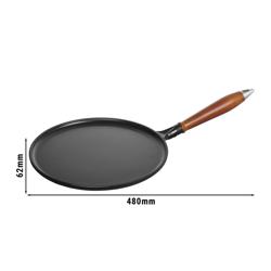 STAUB| Cast Iron Pancake Pan, Wooden Handle – Ø 28 cm - Black, Black Matte Interior Enamel, Includes Spreader & Turner