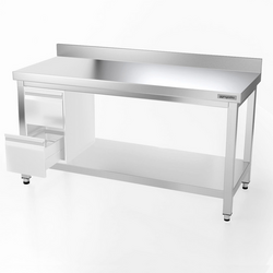 Edelstahl Arbeitstisch PREMIUM - 1500x800mm - mit Grundboden & Aufkantung