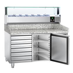 Commercial Refrigerated Pizza Prep Counter PREMIUM - 1500x800 - 1 Door - 7 Drawers - Top Display Rail LED - 5x GN 1/3 + 1x GN 1/2