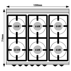 Gasfornuis - Lorenzo 700 - 1200x714mm - 33,5 kW - 6-pits - incl. gas statische oven - 7,8 kW