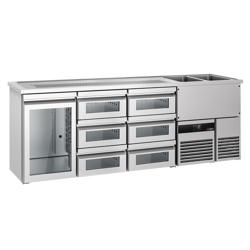 Barkoelkast PREMIUM - 2500x700mm - 1 glazen deur & 6 laden