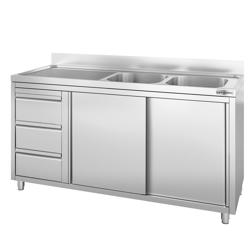 Lavello armadiato - 1800x600mm - con 3 cassetti e 2 vasche a destra