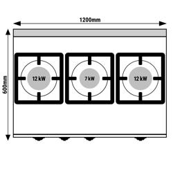 Gasfornuis - Lorenzo 600 - 1200x600mm - 34,5 kW - 3 pits - incl. gas statische oven - 3,5 kW