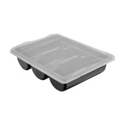 Vassoio portaposate - con 3 scomparti - incl. coperchio - Nero - 415x300mm - Altezza: 107mm - polipropilene (PP)