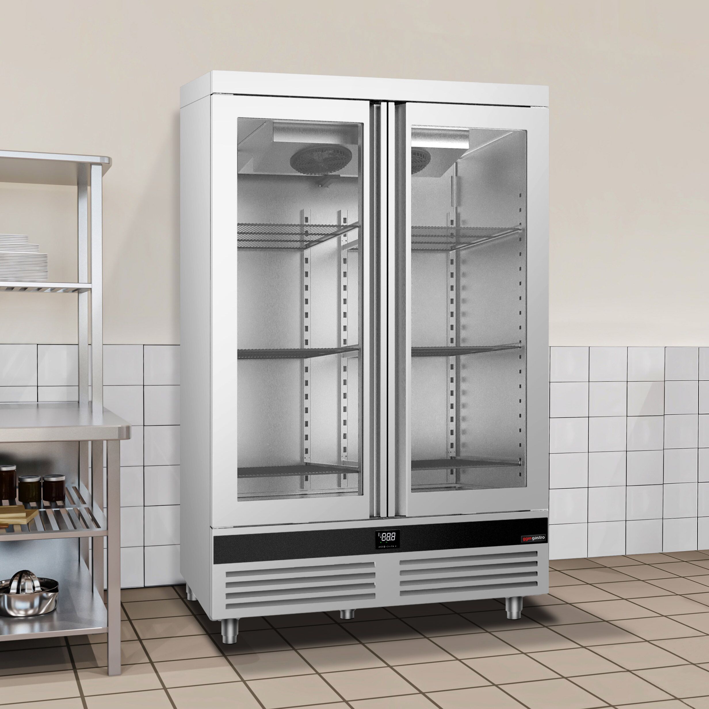 Armoire réfrigérée vitrée positive Inox AISI 430 PREMIUM - GN 2/1 - 1400 L - avec 2 portes vitrées