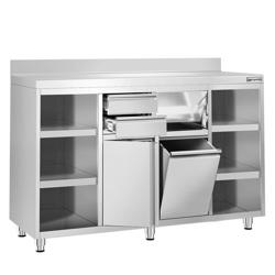 Paslanmaz Çelik Dolaplı Çalışma Tezgahı - Filtre Kahve Makinesi için - 1600x600mm - ile Menteşeli Kapılı & Sırt