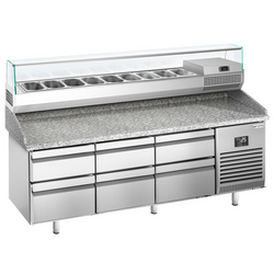 Pizza Hazırlık Tezgahı Premium PLUS - 1980x700mm -6 Çekmeceli - Soğutmalı vitrin dahil- 9x GN 1/4