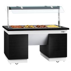 Bufetový pult s ohřevem DUBLIN - 1600 mm - s Bain Marie & kolečky - pro 4x GN 1/1 