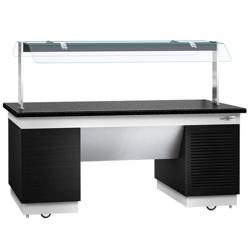 Refrigerated Buffet Display DUBLIN - 2000mm - with Refrigerated Frost Top + Flat Glass Sneeze Guard - on Castors - Black