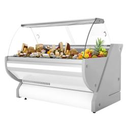 Soğuk Teşhir Dolabı - 2025x1150mm - 2 adet rezerv bölmeli - bombe camlı - LED aydınlatma; dijital termostat; statik soğutma - ön panel beyaz; granit tezgah