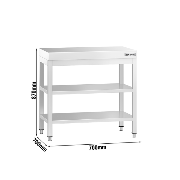 Paslanmaz Çelik Çalışma Tezgahı PREMIUM- 700x700mm  - Alt Raflı, Ara Raflı