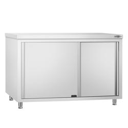 Tavolo armadiato passante in acciaio inox PREMIUM - 1400x600mm - con 4 porte scorrevoli su due lati