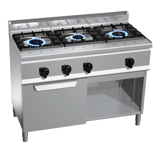 Gasfornuis - Lorenzo 600 - 1200x600mm - 34,5 kW - 3 pits - incl. gas statische oven - 3,5 kW